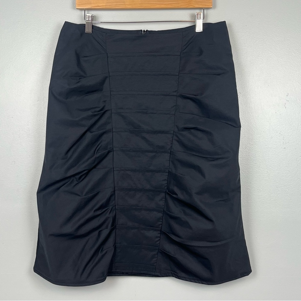 Ronen Chen black cotton nylon blend pintuck ruched detail skirt, 3 = US 10.